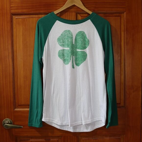 Tipsy Elves St. Patrick's Day Clover Raglan Baseball Tee Shirt Men's Medium - Picture 2 of 8